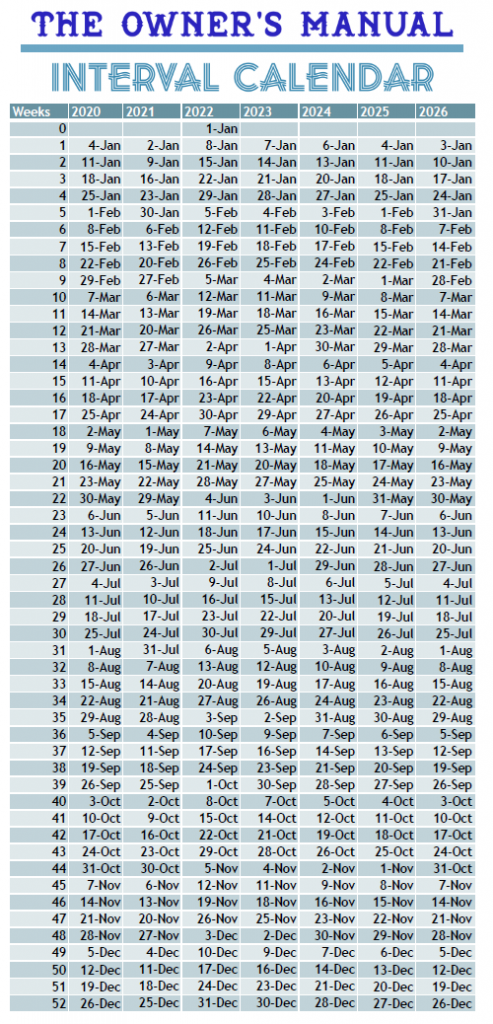 Timeshare Week Calendar 2022 Interval Calendar – The Owner's Manual Cancun